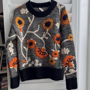 Tory Burch Black and Orange Floral Sweater